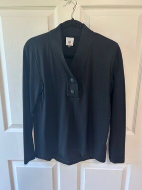 CAbi Black Shawl Collar Snap-Front Ritzy top XS